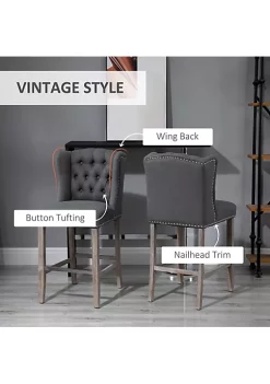 Best reviews of 🧨 HOMCOM Counter Height Bar Stools Set of 2 Upholstered 26" Seat Height Barstools Breakfast Chairs with Nailhead Trim and Tufted Back Wood Legs Deep Grey ⭐ -HOMCOM Sales Store Belk 1926