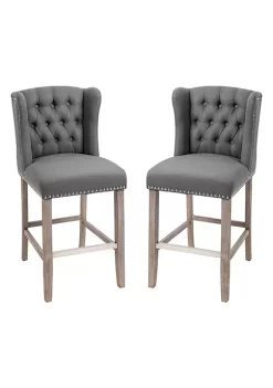 Best reviews of 🧨 HOMCOM Counter Height Bar Stools Set of 2 Upholstered 26" Seat Height Barstools Breakfast Chairs with Nailhead Trim and Tufted Back Wood Legs Deep Grey ⭐ -HOMCOM Sales Store Belk 1928