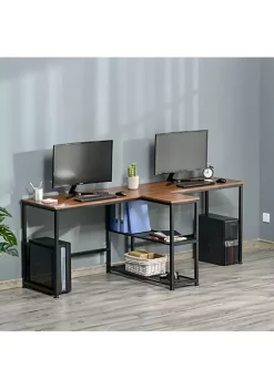 Budget 🛒 HOMCOM 83" Two Person Computer Desk with 2 Storage Shelves Double Desk Workstation with Book Shelf Long Desk Table for Home Office Dark Walnut 🌟 -HOMCOM Sales Store Belk 1966