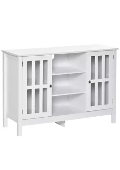 Best Pirce 👏 HOMCOM Modern Sideboard Storage Cabinet Buffet with 2 Slatted Framed Doors Open Middle Shelving and Cable Management Hole White ✔️