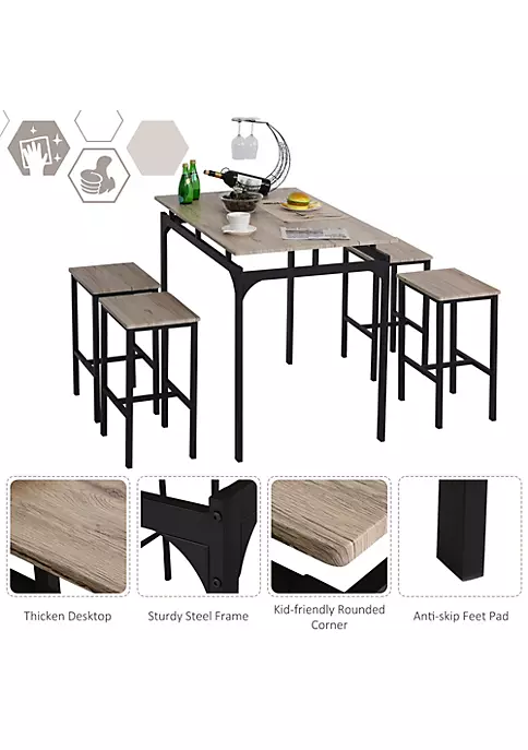 Promo ๐คฉ HOMCOM 5 Piece Modern Dining Table and 4 Stools Industrial Dining Set with Footrest and Metal Legs For Kitchen Natural โญ 5 Promo ๐คฉ HOMCOM 5 Piece Modern Dining Table and 4 Stools Industrial Dining Set with Footrest and Metal Legs For Kitchen Natural โญ - Image 3