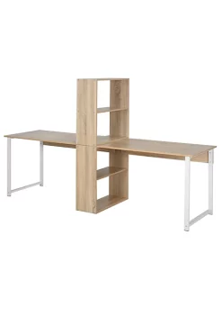 Brand new ✔️ HOMCOM 88" Extra Long 2 Person Computer Desk with Storage Shelves Combo Double Workstation Storage Study Writing Table for Home Office Bookshelf Natural Wood Color 🎁