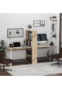 Brand new ✔️ HOMCOM 88" Extra Long 2 Person Computer Desk with Storage Shelves Combo Double Workstation Storage Study Writing Table for Home Office Bookshelf Natural Wood Color 🎁 -HOMCOM Sales Store Belk 1992