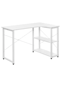 Flash Sale ✨ HOMCOM L Shaped Computer Desk Home Office Corner Desk Study Workstation Table with with Wide Desktop 2 Side Shelves Steel Frame White ⌛