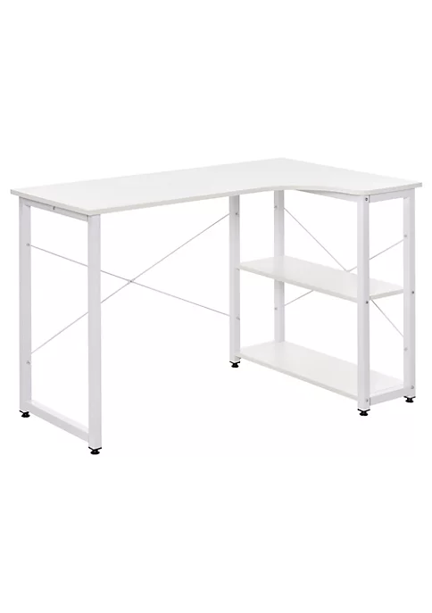 Flash Sale ✨ HOMCOM L Shaped Computer Desk Home Office Corner Desk Study Workstation Table with with Wide Desktop 2 Side Shelves Steel Frame White ⌛ 3 Flash Sale ✨ HOMCOM L Shaped Computer Desk Home Office Corner Desk Study Workstation Table with with Wide Desktop 2 Side Shelves Steel Frame White ⌛
