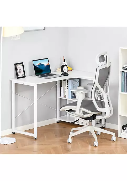 Flash Sale ✨ HOMCOM L Shaped Computer Desk Home Office Corner Desk Study Workstation Table with with Wide Desktop 2 Side Shelves Steel Frame White ⌛ 4 Flash Sale ✨ HOMCOM L Shaped Computer Desk Home Office Corner Desk Study Workstation Table with with Wide Desktop 2 Side Shelves Steel Frame White ⌛ - Image 2