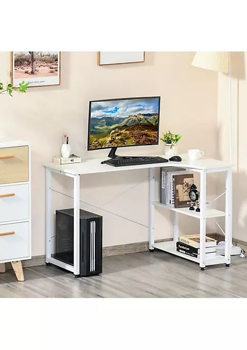 Flash Sale ✨ HOMCOM L Shaped Computer Desk Home Office Corner Desk Study Workstation Table with with Wide Desktop 2 Side Shelves Steel Frame White ⌛ 6 Flash Sale ✨ HOMCOM L Shaped Computer Desk Home Office Corner Desk Study Workstation Table with with Wide Desktop 2 Side Shelves Steel Frame White ⌛ - Image 4