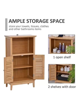 Promo ⌛ HOMCOM Bamboo Floor Cabinet Bathroom Floor Cabinet Living Room Organizer Tower with Multiple Shelves and Doors Natural ✔️ -HOMCOM Sales Store Belk 2029