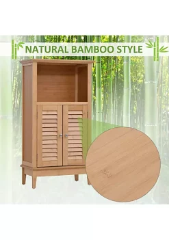 Promo ⌛ HOMCOM Bamboo Floor Cabinet Bathroom Floor Cabinet Living Room Organizer Tower with Multiple Shelves and Doors Natural ✔️ -HOMCOM Sales Store Belk 2030