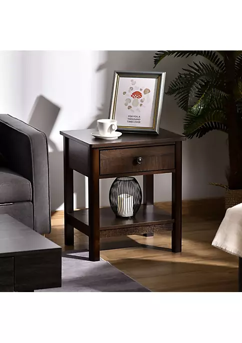 Wholesale โค๏ธ HOMCOM End Table with Drawer Side Table with Top and Bottom Shelf for Small Spaces Dark Brown ๐ 4 Wholesale โค๏ธ HOMCOM End Table with Drawer Side Table with Top and Bottom Shelf for Small Spaces Dark Brown ๐ - Image 2