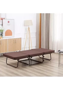 Hot Sale 🎁 HOMCOM Folding Bed with 3.25" Mattress Portable Foldable Guest Bed with Adjustable Backrest Sturdy Steel Frame on Wheels Brown 😉 -HOMCOM Sales Store Belk 208