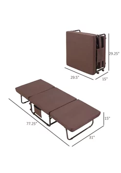 Hot Sale 🎁 HOMCOM Folding Bed with 3.25" Mattress Portable Foldable Guest Bed with Adjustable Backrest Sturdy Steel Frame on Wheels Brown 😉 -HOMCOM Sales Store Belk 209
