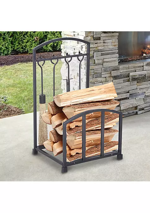 Promo π HOMCOM Firewood Log Rack Storage Holder Stand with Tool Kit and Wrought Metal Frame for Indoor/Outdoor Use Black π₯° 6 Promo π HOMCOM Firewood Log Rack Storage Holder Stand with Tool Kit and Wrought Metal Frame for Indoor/Outdoor Use Black π₯° - Image 4