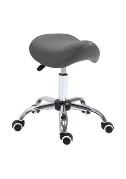 Discount 🌟 HOMCOM Ergonomic Rolling Saddle Stool PU Leather Hydraulic Spa Stool Height Adjustable Swivel Drafting Medical Salon Chair Grey 🌟