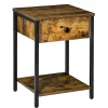 New 😀 HOMCOM Industrial Side Table with Storage Shelf Accent Table with Drawer for Living Room or Bedroom Rustic Brown ✔️ -HOMCOM Sales Store Belk 2136