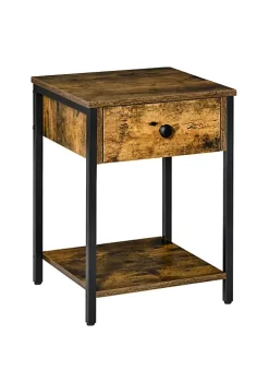 New 😀 HOMCOM Industrial Side Table with Storage Shelf Accent Table with Drawer for Living Room or Bedroom Rustic Brown ✔️ -HOMCOM Sales Store Belk 2140