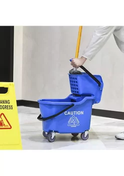 Cheap 👏 HOMCOM Mop Bucket Cart with Side Press Wringer Metal Handle and 34 Quart Capacity Blue 🌟 -HOMCOM Sales Store Belk 2143