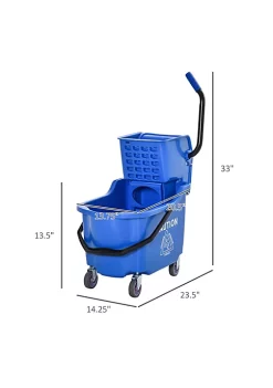 Cheap 👏 HOMCOM Mop Bucket Cart with Side Press Wringer Metal Handle and 34 Quart Capacity Blue 🌟 -HOMCOM Sales Store Belk 2144