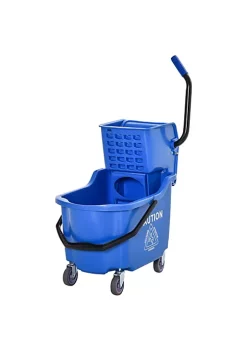 Cheap 👏 HOMCOM Mop Bucket Cart with Side Press Wringer Metal Handle and 34 Quart Capacity Blue 🌟 -HOMCOM Sales Store Belk 2145