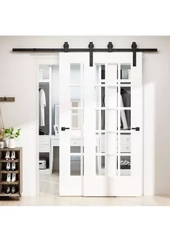 Brand new ⌛ HOMCOM Carbon Steel Sliding Barn Door Kits Hardware Closet Set Track System for Double Wooden Door Roller ⌛ -HOMCOM Sales Store Belk 2149
