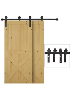 Brand new ⌛ HOMCOM Carbon Steel Sliding Barn Door Kits Hardware Closet Set Track System for Double Wooden Door Roller ⌛ -HOMCOM Sales Store Belk 2150