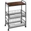 Brand new 🔔 HOMCOM 24" 3 Tier Rolling Kitchen Cart Utility Storage Trolley with 2 Basket Drawers Side Hooks for Dining Room Brown 🧨 -HOMCOM Sales Store Belk 2151