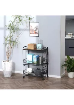 Brand new 🔔 HOMCOM 24" 3 Tier Rolling Kitchen Cart Utility Storage Trolley with 2 Basket Drawers Side Hooks for Dining Room Brown 🧨 -HOMCOM Sales Store Belk 2154