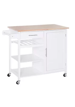 Best Pirce ๐ HOMCOM 4 Tier Rolling Kitchen Island Utility Trolley Serving Cart Kitchen Storage Cart w/ Butcher Block Countertop Drawer White โจ
