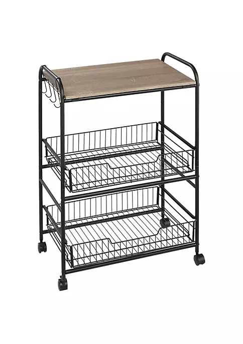 Discount ๐ HOMCOM 24" 3 Tier Rolling Kitchen Cart Utility Storage Trolley with 2 Basket Drawers Side Hooks for Dining Room and Kitchen Oak Wood Tone ๐ฅฐ 3 Discount ๐ HOMCOM 24" 3 Tier Rolling Kitchen Cart Utility Storage Trolley with 2 Basket Drawers Side Hooks for Dining Room and Kitchen Oak Wood Tone ๐ฅฐ