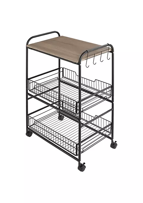 Discount ๐ HOMCOM 24" 3 Tier Rolling Kitchen Cart Utility Storage Trolley with 2 Basket Drawers Side Hooks for Dining Room and Kitchen Oak Wood Tone ๐ฅฐ 4 Discount ๐ HOMCOM 24" 3 Tier Rolling Kitchen Cart Utility Storage Trolley with 2 Basket Drawers Side Hooks for Dining Room and Kitchen Oak Wood Tone ๐ฅฐ - Image 2