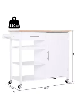 Best Pirce 🛒 HOMCOM 4 Tier Rolling Kitchen Island Utility Trolley Serving Cart Kitchen Storage Cart w/ Butcher Block Countertop Drawer White ✨ -HOMCOM Sales Store Belk 218
