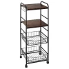 Flash Sale 🎁 HOMCOM 16" 4 Tier Rolling Kitchen Cart Utility Storage Trolley with 2 Basket Drawers Side Hooks for Dining Room and Kitchen Brown 👍 -HOMCOM Sales Store Belk 2182