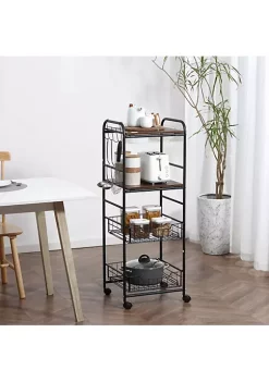 Flash Sale 🎁 HOMCOM 16" 4 Tier Rolling Kitchen Cart Utility Storage Trolley with 2 Basket Drawers Side Hooks for Dining Room and Kitchen Brown 👍 -HOMCOM Sales Store Belk 2184