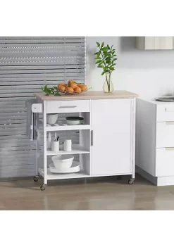 Best Pirce 🛒 HOMCOM 4 Tier Rolling Kitchen Island Utility Trolley Serving Cart Kitchen Storage Cart w/ Butcher Block Countertop Drawer White ✨ -HOMCOM Sales Store Belk 219