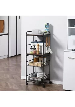 Cheapest 🎁 HOMCOM 16" 4 Tier Rolling Kitchen Cart Utility Storage Trolley with 2 Basket Drawers Side Hooks for Dining Room and Kitchen Walnut 🎉 -HOMCOM Sales Store Belk 2190