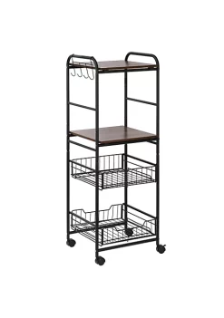 Cheapest 🎁 HOMCOM 16" 4 Tier Rolling Kitchen Cart Utility Storage Trolley with 2 Basket Drawers Side Hooks for Dining Room and Kitchen Walnut 🎉 -HOMCOM Sales Store Belk 2191