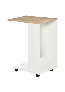 Budget ๐ HOMCOM C Shaped Sofa Side Table Mobile End Table with Storage and Wheels for Living Room Bedroom Office White โ