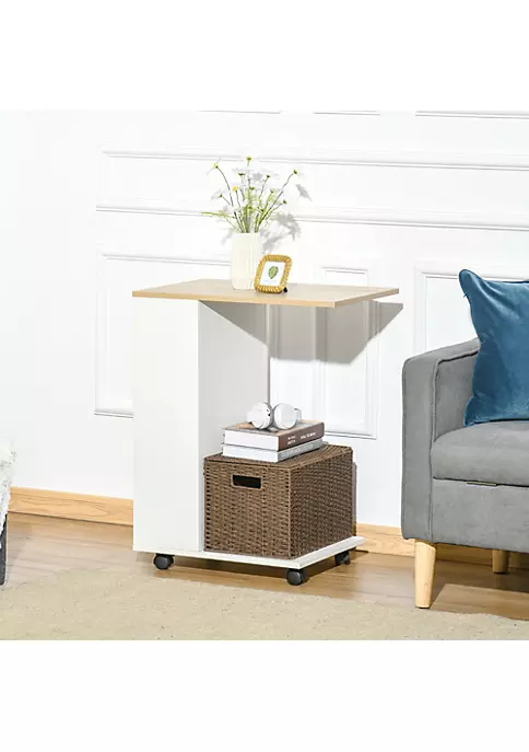 Budget ๐ HOMCOM C Shaped Sofa Side Table Mobile End Table with Storage and Wheels for Living Room Bedroom Office White โ 5 Budget ๐ HOMCOM C Shaped Sofa Side Table Mobile End Table with Storage and Wheels for Living Room Bedroom Office White โ - Image 3