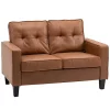 Budget 🎁 HOMCOM 51" Wide Loveseat with Armrest 2 Seater Tufted PU Leather Double Sofa Brown 🔔 -HOMCOM Sales Store Belk 2211