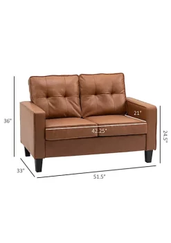 Budget 🎁 HOMCOM 51" Wide Loveseat with Armrest 2 Seater Tufted PU Leather Double Sofa Brown 🔔 -HOMCOM Sales Store Belk 2213