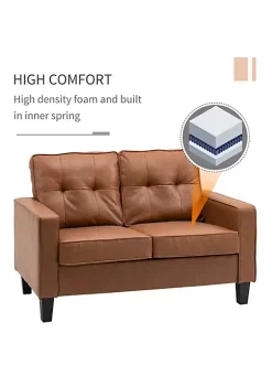 Budget 🎁 HOMCOM 51" Wide Loveseat with Armrest 2 Seater Tufted PU Leather Double Sofa Brown 🔔 -HOMCOM Sales Store Belk 2214