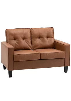 Budget 🎁 HOMCOM 51" Wide Loveseat with Armrest 2 Seater Tufted PU Leather Double Sofa Brown 🔔 -HOMCOM Sales Store Belk 2215