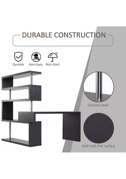 Budget 💯 HOMCOM 94" 4 Tier Rotating Versatile L Shaped Computer Desk Writing Table with Display Shelves and Steel Frame Black 🔔 -HOMCOM Sales Store Belk 2219