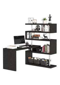 Budget 💯 HOMCOM 94" 4 Tier Rotating Versatile L Shaped Computer Desk Writing Table with Display Shelves and Steel Frame Black 🔔 -HOMCOM Sales Store Belk 2220