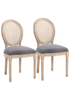 Brand new 🛒 HOMCOM French Style Upholstered Dining Chair Set Armless Accent Side Chairs with Rattan Backrest and Linen Touch Upholstery Set of 2 Grey ❤️