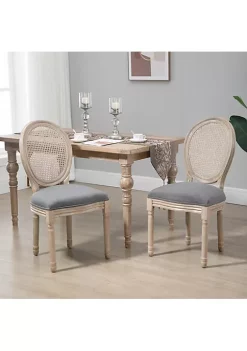 Brand new 🛒 HOMCOM French Style Upholstered Dining Chair Set Armless Accent Side Chairs with Rattan Backrest and Linen Touch Upholstery Set of 2 Grey ❤️ -HOMCOM Sales Store Belk 2228