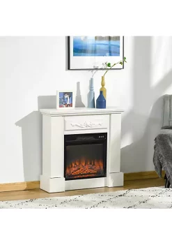 Flash Sale 👏 HOMCOM 32" Electric Fireplace with Mantel Freestanding Heater with LED Log Flame Overheat Protection and Remote Control 1400W White 🎉 -HOMCOM Sales Store Belk 223