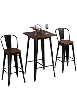 New ⭐ HOMCOM 3 Piece Industrial Dining Table Set Counter Height Bar Table and Chairs Set with Footrests for Bistro Pub Black and Brown 🤩