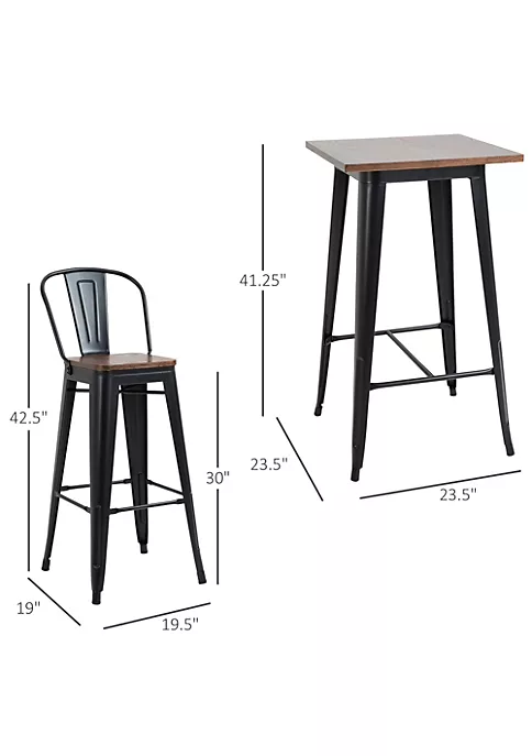 New โญ HOMCOM 3 Piece Industrial Dining Table Set Counter Height Bar Table and Chairs Set with Footrests for Bistro Pub Black and Brown ๐คฉ 4 New โญ HOMCOM 3 Piece Industrial Dining Table Set Counter Height Bar Table and Chairs Set with Footrests for Bistro Pub Black and Brown ๐คฉ - Image 2