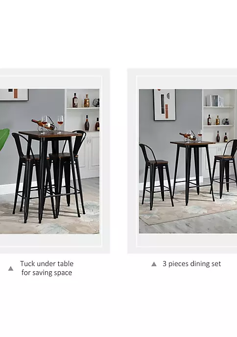 New โญ HOMCOM 3 Piece Industrial Dining Table Set Counter Height Bar Table and Chairs Set with Footrests for Bistro Pub Black and Brown ๐คฉ 5 New โญ HOMCOM 3 Piece Industrial Dining Table Set Counter Height Bar Table and Chairs Set with Footrests for Bistro Pub Black and Brown ๐คฉ - Image 3